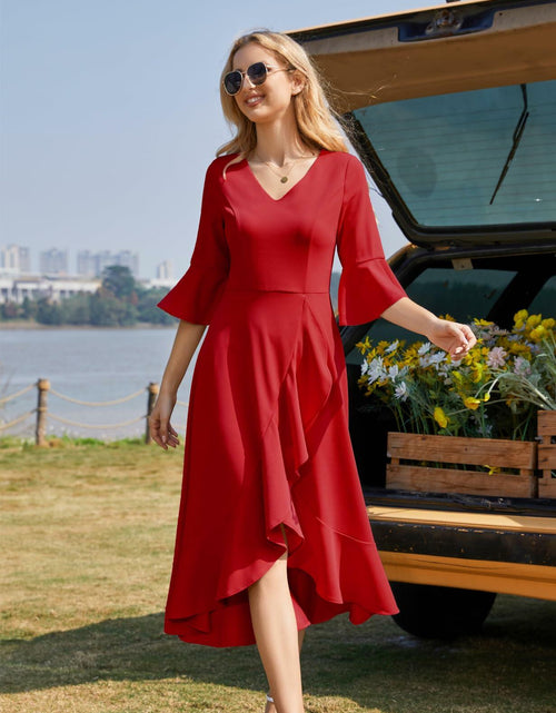 Load image into Gallery viewer, HomRain Elegant Formal Ruffle Hem Dress Red Size 3XL
