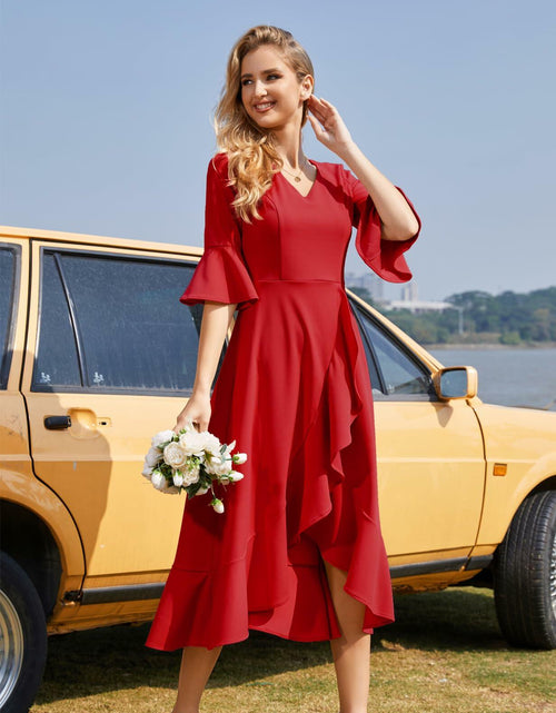 Load image into Gallery viewer, HomRain Elegant Formal Ruffle Hem Dress Red Size 3XL
