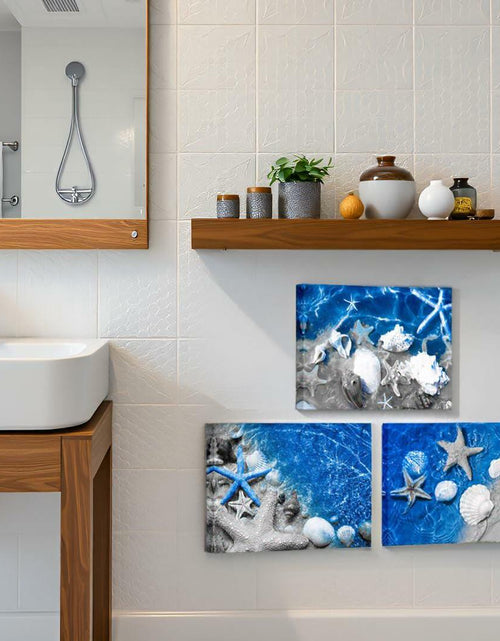 Load image into Gallery viewer, FuShvre Beach Canvas Wall Art Sea Shell Pictures Blue 12x16 3pcs Coastal
