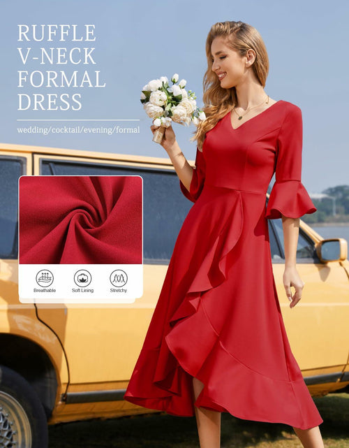 Load image into Gallery viewer, HomRain Elegant Formal Ruffle Hem Dress Red Size 3XL
