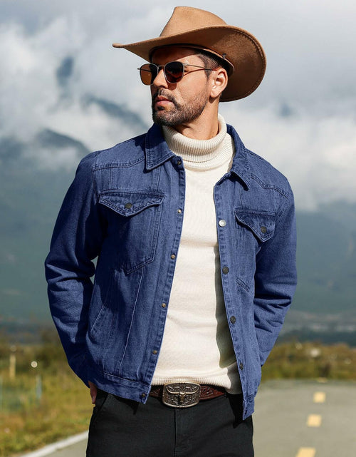 Load image into Gallery viewer, KAVIANA Men's Denim Jacket Flannel Lined Snap Closure Navy Blue Size XX-L

