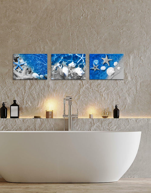 Load image into Gallery viewer, FuShvre Beach Canvas Wall Art Sea Shell Pictures Blue 12x16 3pcs Coastal
