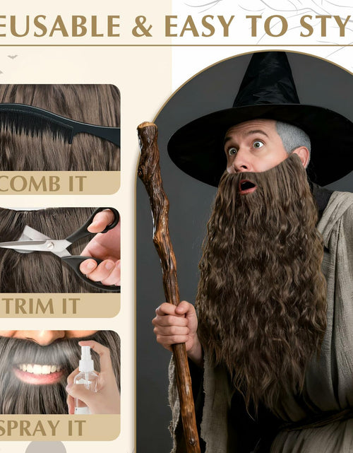 Load image into Gallery viewer, UQJE Long Curly Brown Wizard Beard Adult Cosplay Halloween One Size
