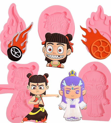 ICNYEKl 5 Pcs Cartoon Chocolate Fondant Silicone Molds Cake Decor Baking