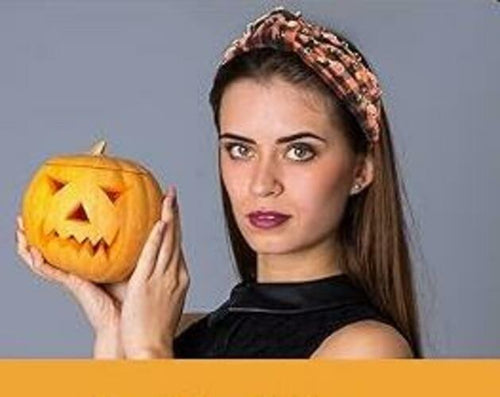 Load image into Gallery viewer, ABONDEVER Halloween Rhinestone Pumpkin Headband Black Orange Plaid
