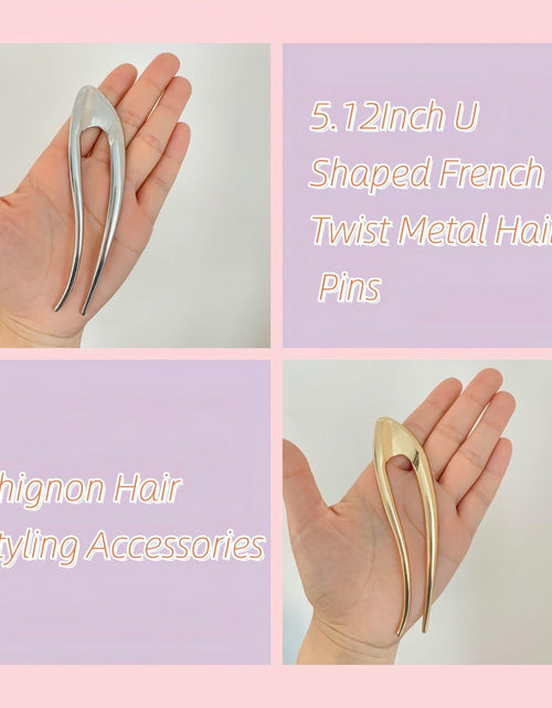 Load image into Gallery viewer, enophe 2PCS 5.12in U Shaped French Twist Metal Hair Pins Gold Silver
