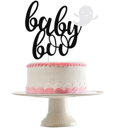 LeeSky Baby Boo Halloween Ghost Cake Topper Black Glitter Paper