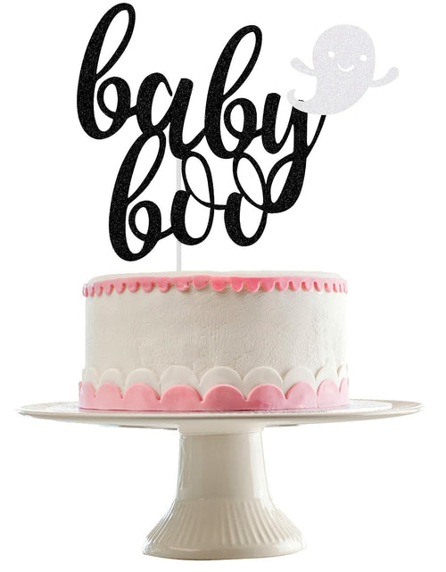 Load image into Gallery viewer, LeeSky Baby Boo Halloween Ghost Cake Topper Black Glitter Paper

