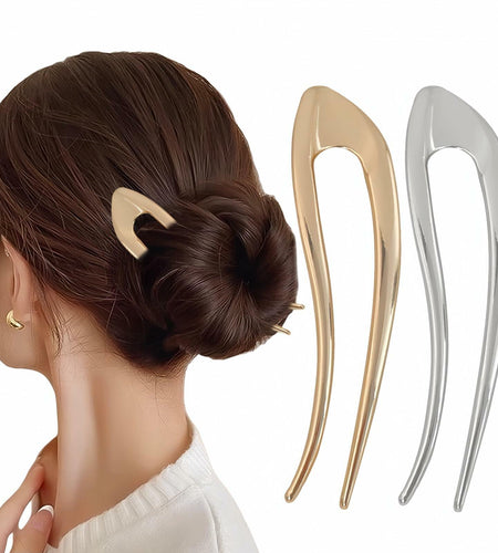 enophe 2PCS 5.12in U Shaped French Twist Metal Hair Pins Gold Silver