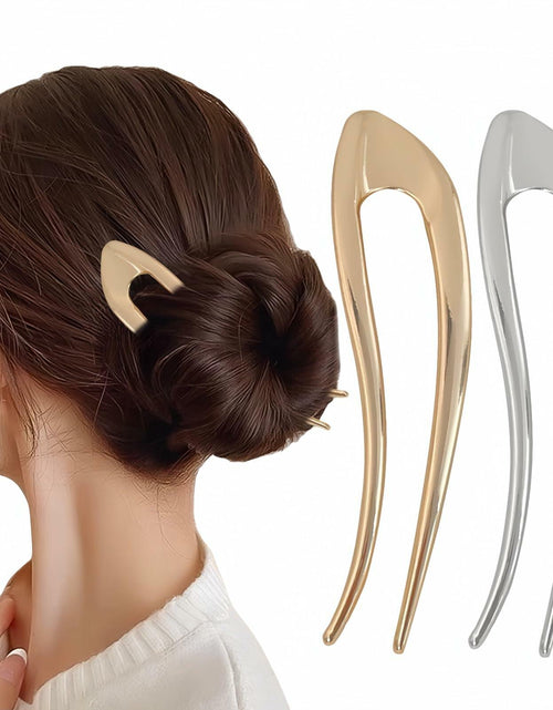 Load image into Gallery viewer, enophe 2PCS 5.12in U Shaped French Twist Metal Hair Pins Gold Silver
