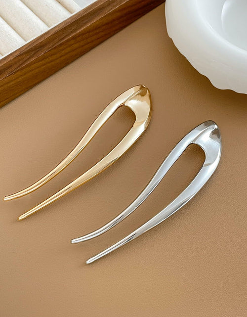 Load image into Gallery viewer, enophe 2PCS 5.12in U Shaped French Twist Metal Hair Pins Gold Silver
