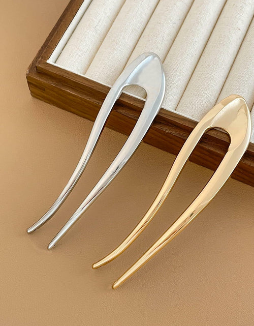 Load image into Gallery viewer, enophe 2PCS 5.12in U Shaped French Twist Metal Hair Pins Gold Silver
