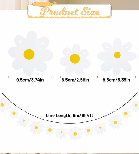 YQQYG Daisy Banner Garland 4 PCS White Paper Party Decor