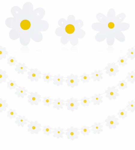 YQQYG Daisy Banner Garland 4 PCS White Paper Party Decor