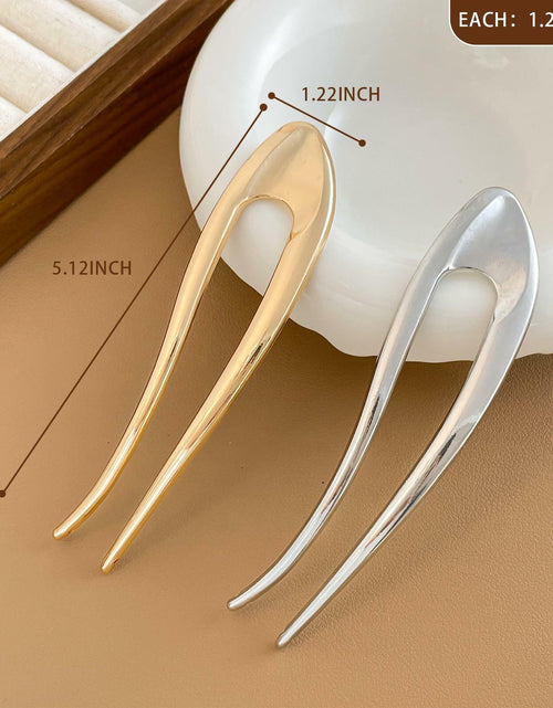 Load image into Gallery viewer, enophe 2PCS 5.12in U Shaped French Twist Metal Hair Pins Gold Silver
