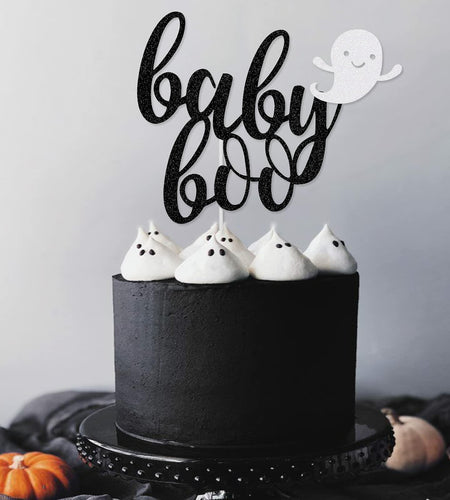 LeeSky Baby Boo Halloween Ghost Cake Topper Black Glitter Paper