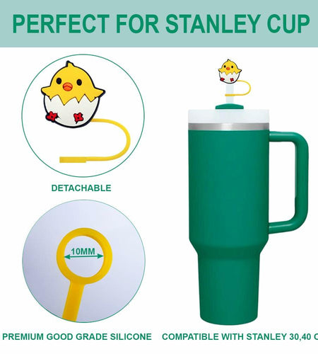 STRACOUPI Silicone Straw Covers for Stanley Cup 2PCS Black Reusable