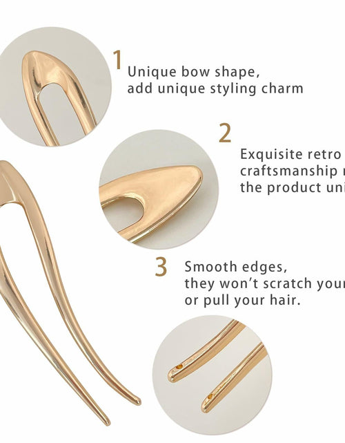 Load image into Gallery viewer, enophe 2PCS 5.12in U Shaped French Twist Metal Hair Pins Gold Silver
