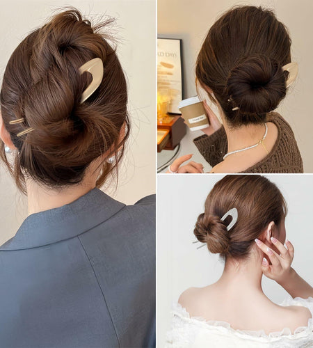 enophe 2PCS 5.12in U Shaped French Twist Metal Hair Pins Gold Silver
