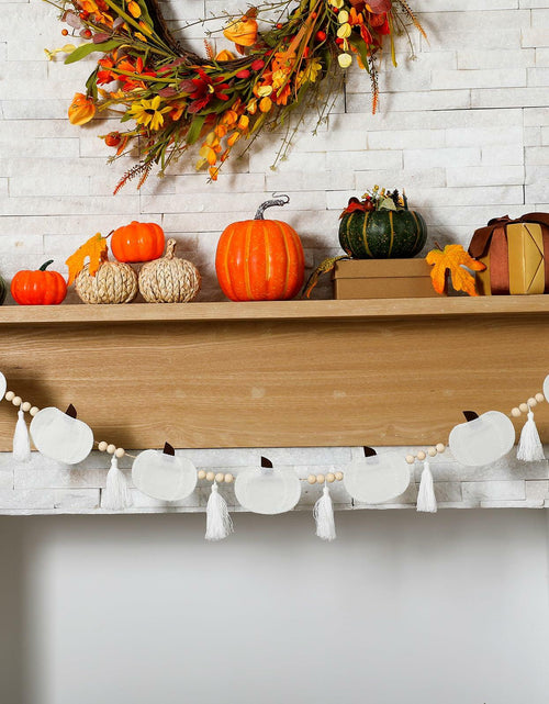 Load image into Gallery viewer, Breling 6ft White Felt Pumpkin Garland Fall Thanksgiving Neutral Decor
