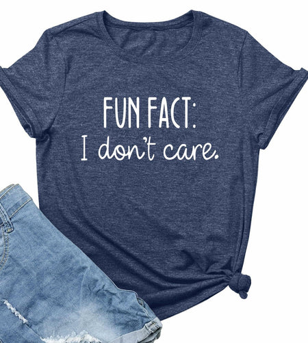 LOOKFACE Women Short Sleeve Fun FACT Graphic Tee Heather Navy Size XL