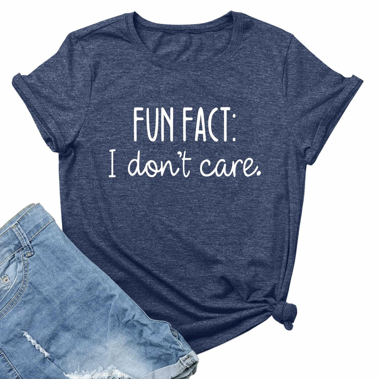 LOOKFACE Women Short Sleeve Fun FACT Graphic Tee Heather Navy Size XL