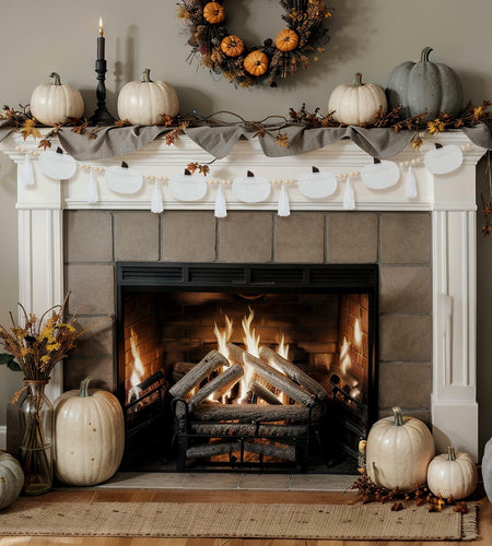 Breling 6ft White Felt Pumpkin Garland Fall Thanksgiving Neutral Decor