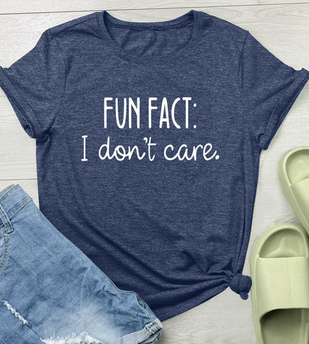 LOOKFACE Women Short Sleeve Fun FACT Graphic Tee Heather Navy Size XL