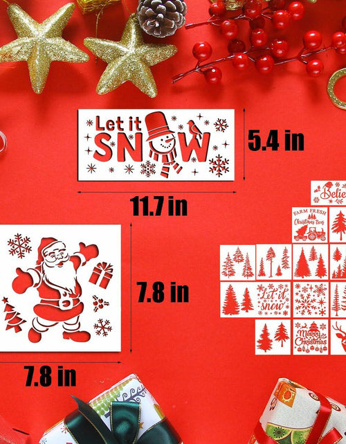 Load image into Gallery viewer, Suartus Christmas Stencils 16pcs Pine Trees Snowflake Elk Santa Reusable
