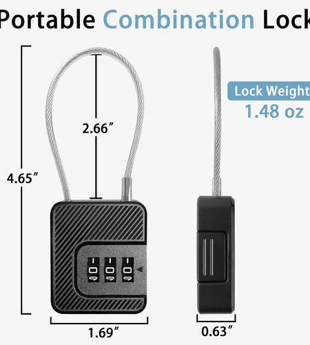 Coipdfty 3-Digit Combination Lock Flexible Steel Cable Waterproof Black 2-Pack