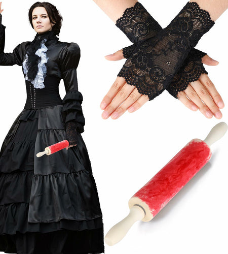 Yearntown Halloween Costume Accessories Black Lace Fingerless Gloves One Size