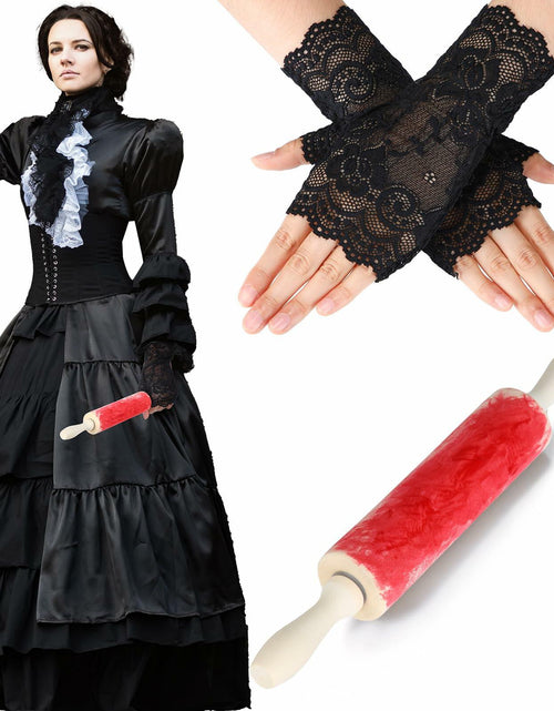Load image into Gallery viewer, Yearntown Halloween Costume Accessories Black Lace Fingerless Gloves One Size
