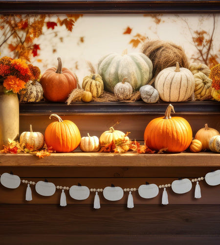 Breling 6ft White Felt Pumpkin Garland Fall Thanksgiving Neutral Decor