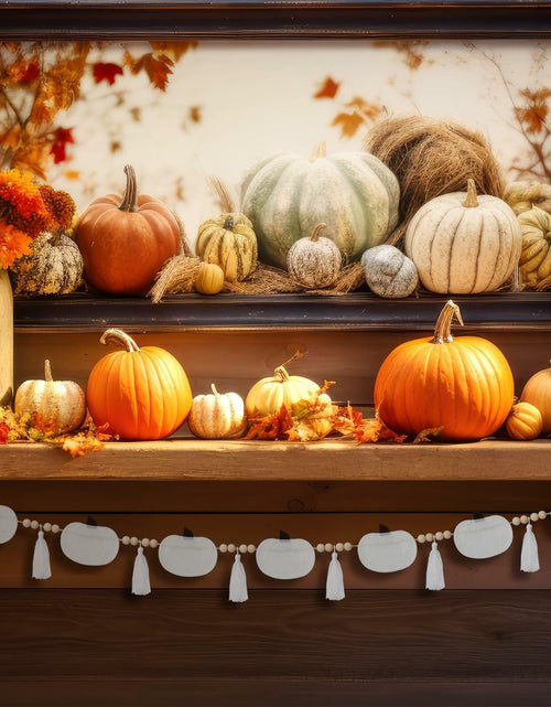 Load image into Gallery viewer, Breling 6ft White Felt Pumpkin Garland Fall Thanksgiving Neutral Decor
