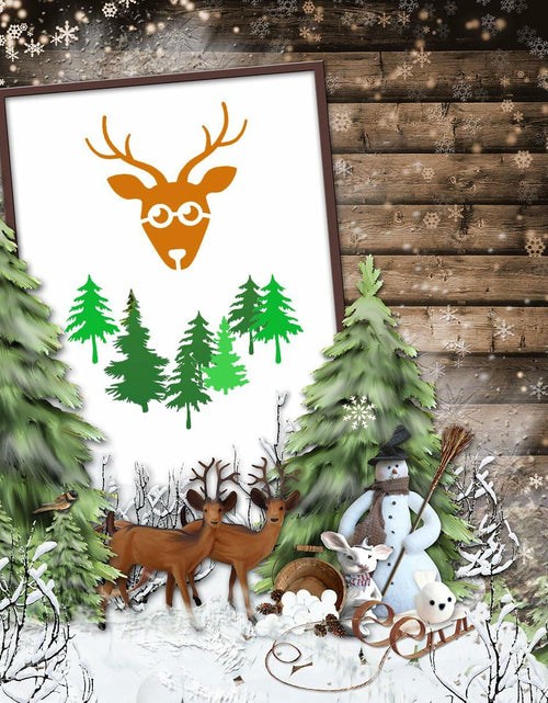 Load image into Gallery viewer, Suartus Christmas Stencils 16pcs Pine Trees Snowflake Elk Santa Reusable
