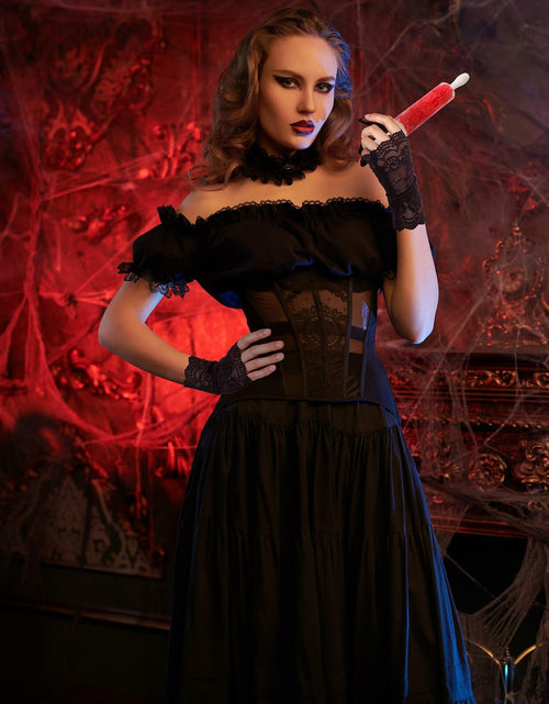 Load image into Gallery viewer, Yearntown Halloween Costume Accessories Black Lace Fingerless Gloves One Size
