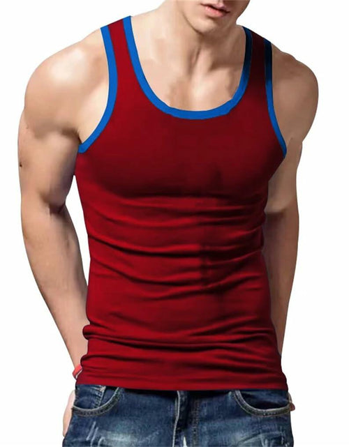 Load image into Gallery viewer, Generic Men's Round Neck Contrasting Splicing Slim Fit Sports Tank Top Black XXL
