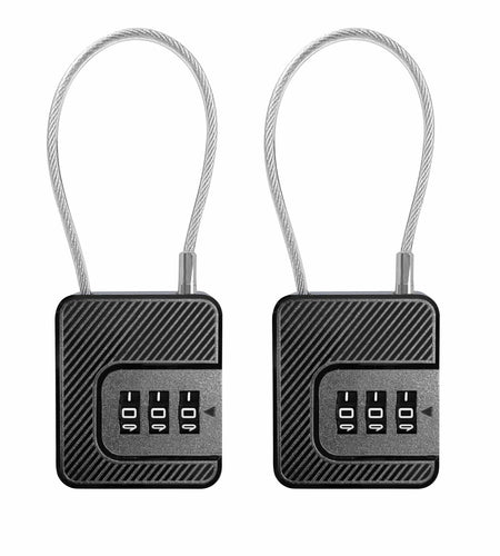 Coipdfty 3-Digit Combination Lock Flexible Steel Cable Waterproof Black 2-Pack