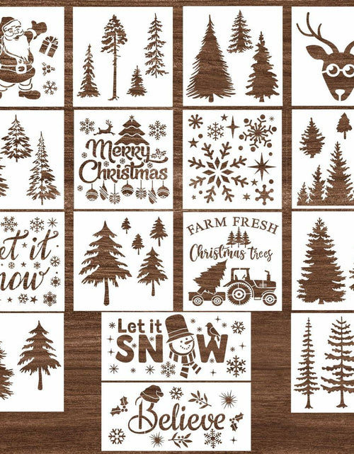 Load image into Gallery viewer, Suartus Christmas Stencils 16pcs Pine Trees Snowflake Elk Santa Reusable
