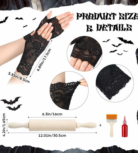 Yearntown Halloween Costume Accessories Black Lace Fingerless Gloves One Size