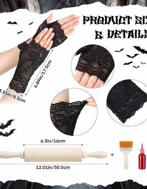 Load image into Gallery viewer, Yearntown Halloween Costume Accessories Black Lace Fingerless Gloves One Size
