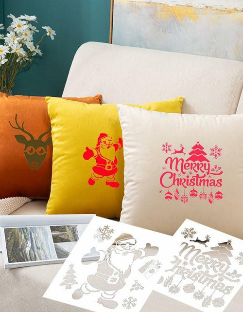 Load image into Gallery viewer, Suartus Christmas Stencils 16pcs Pine Trees Snowflake Elk Santa Reusable
