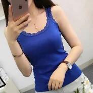 Load image into Gallery viewer, miduo Womens Tank Top Slim Fit Scoop Neck Lace Trim Ribbed Knit Navy Size L
