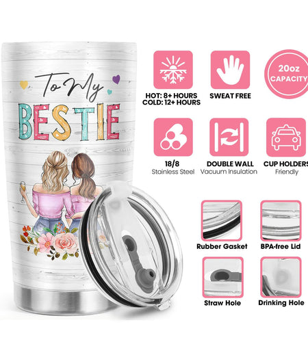 Pawzity 20 Oz White Stainless Steel Coffee Tumbler Gift for Women Friends