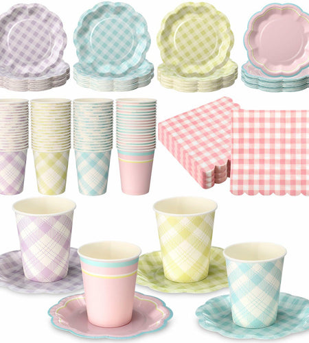 Yungyan 216 Pc Gingham Party Supplies Set Plates Cups Napkins Classic Color