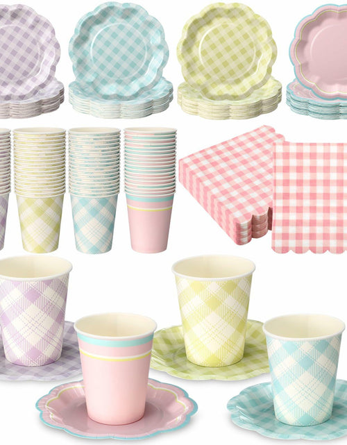 Load image into Gallery viewer, Yungyan 216 Pc Gingham Party Supplies Set Plates Cups Napkins Classic Color
