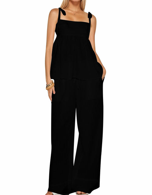 Load image into Gallery viewer, ICOBID Women's Striped Two Piece Set Spaghetti Strap Tank Top Pants Size M
