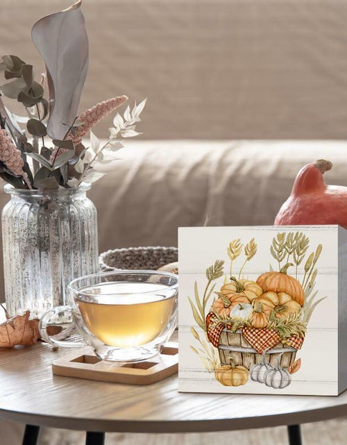 Load image into Gallery viewer, ULEGIE Fall Autumn Wood Box Sign Pumpkin Thanksgiving Decor 5x5 Inch

