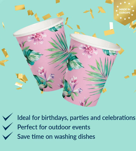 PAW Decor Collection Disposable Paper Cups 8.5oz 50-Pack Pink Floral