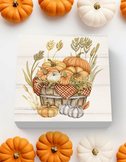Load image into Gallery viewer, ULEGIE Fall Autumn Wood Box Sign Pumpkin Thanksgiving Decor 5x5 Inch
